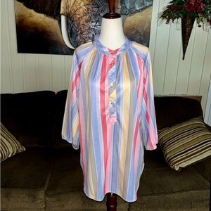 Dream On By Tomorrow Dream • Size 1X • Boho • Striped • Pink/Blue/Yellow •Blouse